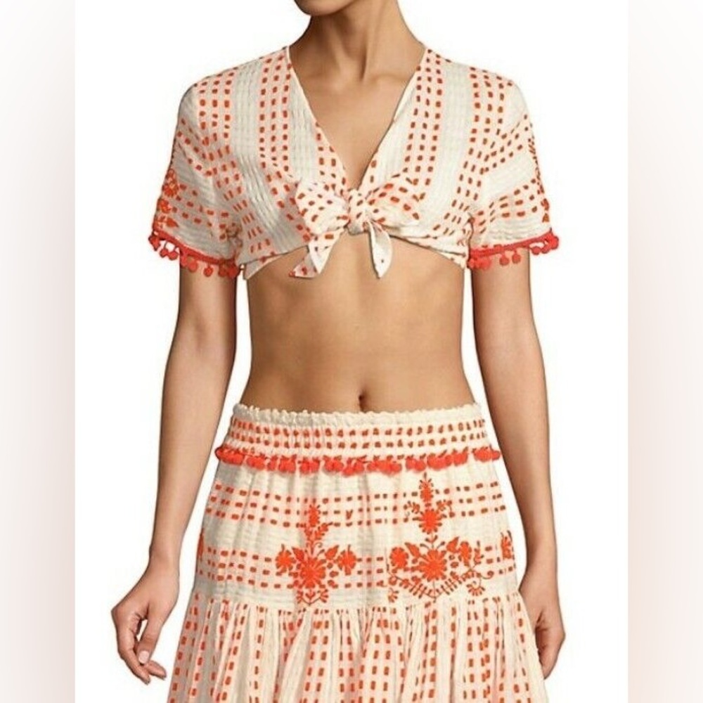 Tessora S Lydia Embellished Tie Front Crop Top White Orange
